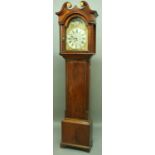 A MAHOGANY LONGCASE CLOCK the arched dial with moon phase above 11.5" silvered dial with date