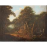 CIRCLE OF JOHN RATHBONE (c.1750-1807) CATTLE IN A WOODLAND CLEARING Oil on canvas 26 x 33.5cm. ++