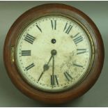 AN OAK CASED WALL CLOCK, late 19th century, the 7 1/2" white painted dial on a brass, single fusee