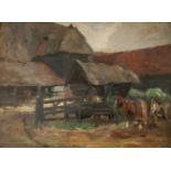 •BERTRAM PRIESTMAN, RA (1868-1951) THE FARMYARD Signed and dated, probably 09, oil on canvasboard