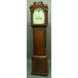 AN OAK AND WALNUT LONGCASE CLOCK, the 13 1/2" painted dial with moonphase, subsidiary seconds dial