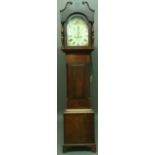 A MAHOGANY LONGCASE CLOCK, the painted arched dial with 12" chapter ring, subsidiary seconds dial