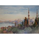 •CONRAD HECTOR RAFAELE CARELLI (1869-1956) ISTANBUL: GOLDEN HORN FROM EYUP CEMETERY Signed,