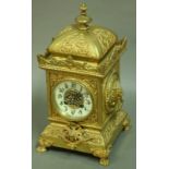 A FRENCH MANTLE CLOCK, late 19th century, 9cm ivorine dial on an eight day brass movement stamped