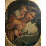 CONTINENTAL SCHOOL, 19th CENTURY MOTHER AND CHILD WITH A WICKER BASKET Oil on canvas, mounted oval