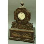 A MAHOGANY VENEERED AND BRASS INLAID CLOCK, probably early 19th century, the enamelled face on a