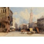 WILLIAM CALLOW, RWS (1812-1908) PADUA: THE MARKET PLACE AND PALAZZO REGIONE Signed, watercolour