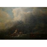 ENGLISH SCHOOL, 19th CENTURY VESSELS AT SEA Oil on canvas 52.5 x 74cm. ++ Some retouching; needs a