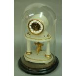 A FRENCH NOVELTY MANTLE TIMEPIECE, the enamelled dial with exposed brass mechanism, the back plate