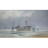 HENRY VALTER (Fl.1854-1864) FISHING BOATS ON THE SHORE Signed, gouache 26 x 45cm. ++ Good condition