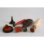 A REGENCY DESK SEAL with intaglio sardonyx matrix and ivory handle, a gold and hardstone signet