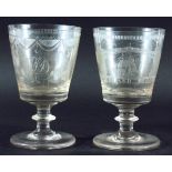 PAIR OF SUNDERLAND BRIDGE RUMMERS engraved with a ship passing beneath the bridge, initialled W.D to