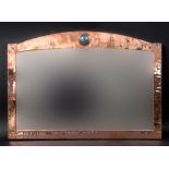 COPPER ARTS & CRAFTS MIRROR a copper mirror inset with an enamel roundel and simulated rivets.