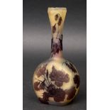 GALLE CAMEO GLASS VASE a small vase with a narrow neck and bulbous body, designed with foliage on