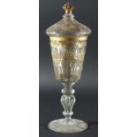 BOHEMIAN GLASS GOBLET AND COVER, late 19th century, of faceted bucket form on a knobbed and baluster