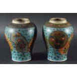 PAIR OF CHINESE VASES, the porcelanous body of inverted baluster form, with cloisonne style