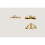 A DIAMOND SOLITAIRE RING set with a circular-cut diamond in gold, size L, together with a gold ring,