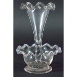 EIGHTEENTH CENTURY GLASS CENTREPIECE the central trumpet in a circular bowl, each with wavy '