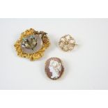 A VICTORIAN GOLD AND CHALCEDONY BROOCH the oval chalcedony with applied gold foliate decoration
