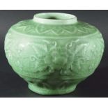 CHINESE LONGQUAN STYLE VASE, of shouldered form, with carved decoration beneath a rich celadon