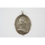 A SILVER CHARLES l SUPPORTER'S BADGE oval, depicting the profile of Charles I, inscribed FR ET HIB