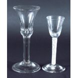 EIGHTEENTH CENTURY WINE GLASS, bell shaped bowl with basal air inclusion, plain stem, domed foot