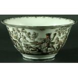 GERMAN HAUSMALER BOWL, circa 1735, the interior painted with a pair of deer grazing, the exterior