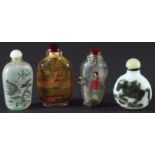 THREE CHINESE INTERIOR PAINTED SNUFF BOTTLES, various dates; together with another in dark green