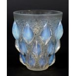LALIQUE VASE - RAMPILLON an opalescent glass vase with blue staining, in the Rampillon design.