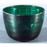 LYNN TYPE GREEN GLASS FINGER BOWL, late 18th century, of slightly tapering banded form, height 10cm,