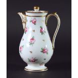 DERBY HOT WATER POT AND COVER, mid 19th century, painted with pink rose and gilt leaves, iron red