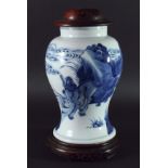 CHINESE BLUE AND WHITE VASE, probably Qianlong, of baluster form, painted with a tiger in a mountain