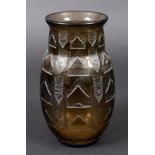 DAUM ART DECO GLASS VASE an acid etched glass vase, with a stylised design on brown tinted glass.