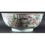 CHINESE CANTON STYLE PUNCH BOWL, late 18th century, painted with alternating cartouches of figural