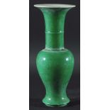 CHINESE YEN YEN VASE, possibly Kangxi, in a monochrome green glaze, 26cm