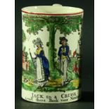 CREAMWARE TANKARD, circa 1790, North Hylton, printed and painted with a scene of a couple by a tree,