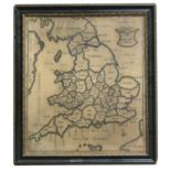 GEORGE III MAP SAMPLER, by H Fitter, 1787, titled 'A Map of England and Wales' to a cartouche,