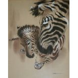 •RALPH THOMPSON, MBE (1913-2009) ZEBRA MARE AND FOAL Signed (legible but slightly smudged),