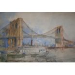 •ARTHUR HENRY KNIGHTON-HAMMOND (1875-1970) BROOKLYN BRIDGE Watercolour and pencil 49 x 73cm. ++