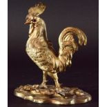 FRENCH GILT BRASS NOVELTY COCKEREL INKWELL, later 19th century, glass eyes, the head hinging to