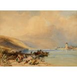 CLARKSON FREDERICK STANFIELD, RA (1793-1867) A VIEW ON THE RHINE Watercolour and pencil heightened