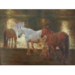 AFTER SIR ALFRED JAMES MUNNINGS, PRA, RWS (1878-1959) THE FORD AT DUSK Oil on ply panel, modern 29.5