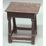 OAK JOINT STOOL, 17th century and later, the rectangular seat above tapering turned legs, height