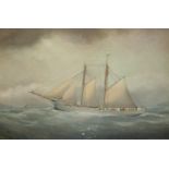 A. K. BRANDEN (Circa 1900) THE YACHT `LEADER` Signed, oil on canvas 49 x 75cm. ++ Some