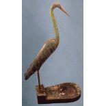 ART DECO STYLE FIGURE OF A STORK, reconstituted stone, standing on wrought iron legs above a bird
