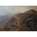 CIRCLE OF BENJAMIN WILLIAMS LEADER, RA (1831-1923) FIGURES AND A DOG ON AN UPLAND PATH Bears