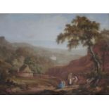 CIRCLE OF WILLIAM COWEN (1797-1860) LANDSCAPE SCENES WITH FIGURES A pair, watercolour heightened
