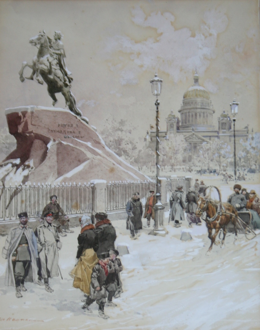 FREDERIC DE HAENEN (1853-1928) ST. PETERSBURG, WINTER Signed, watercolour and pencil 23.5 x