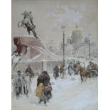 FREDERIC DE HAENEN (1853-1928) ST. PETERSBURG, WINTER Signed, watercolour and pencil 23.5 x