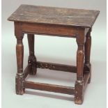 OAK JOINT STOOL, 18th century and later, on inverted baluster legs, height 52cm, width 52cm, depth